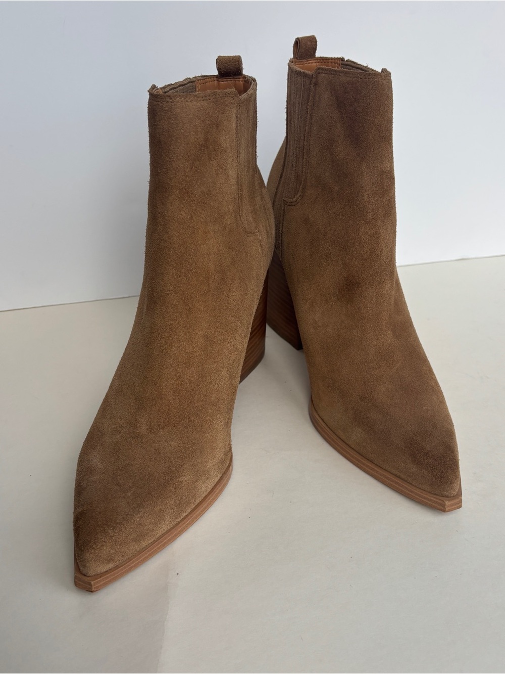 Marc Fisher Tan Suede Pointed Toe Ankle Booties
